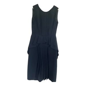 Prada - Black Silk Pleated Front Peplum Midi Dress, Italian Size 44